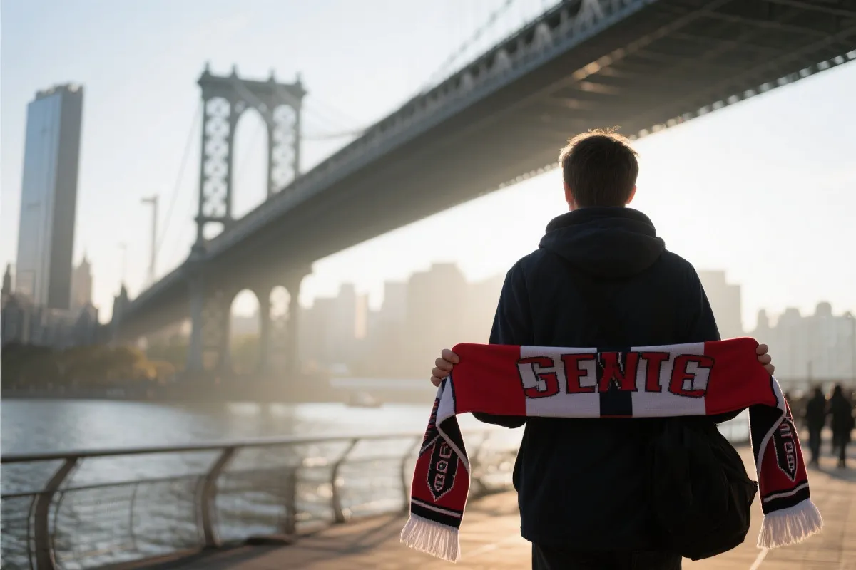 纽约地标与旅行者合影的清晨光线照片占位图