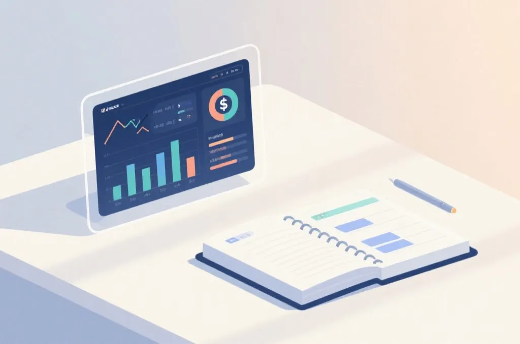 简洁的数据面板与风险提示的概念插画