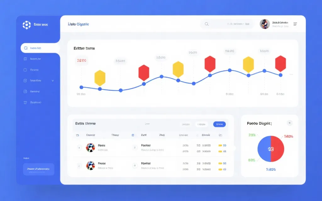 世界杯实时比分数据面板示意：事件轴、积分榜与出线概率在同一屏